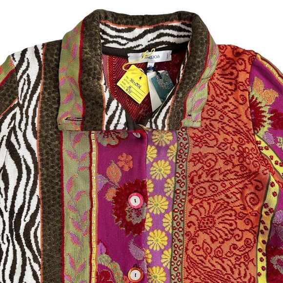 Azuleros NWT French Boho Jacquard Knit Jacket M Mix Print Flora Zebra Statement - Picture 6 of 16